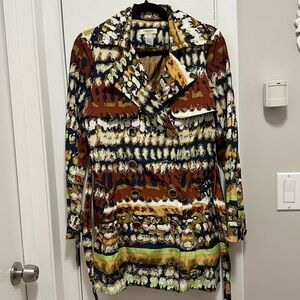 Vertigo Paris Trench Pea Coat Belted Lined Jacket Colorful Artsy Unique Women XS